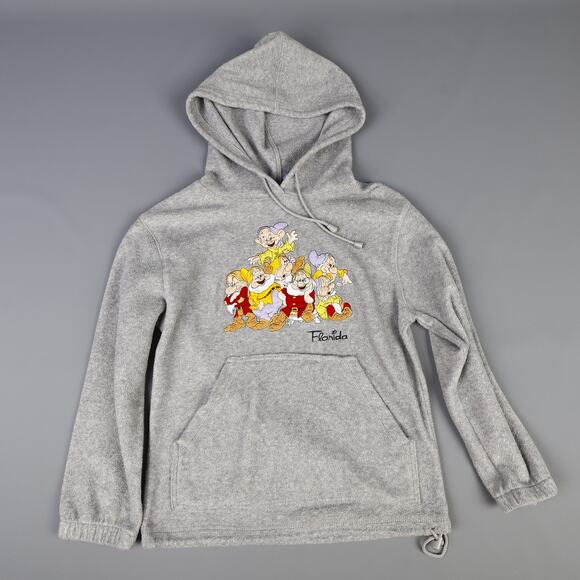 Disney Womens Small Fleece Hoodie Sweatshirt Embroidered 7 Dwarfs Florida Gray - Picture 2 of 12